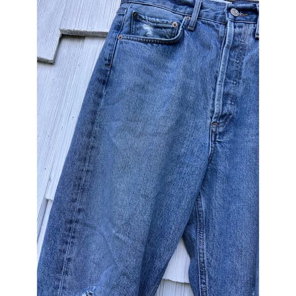 Agolde 90s Mid Rise Loose Fit Straight Leg Distressed Jeans Cotton Denim Size 25 - Picture 6 of 11